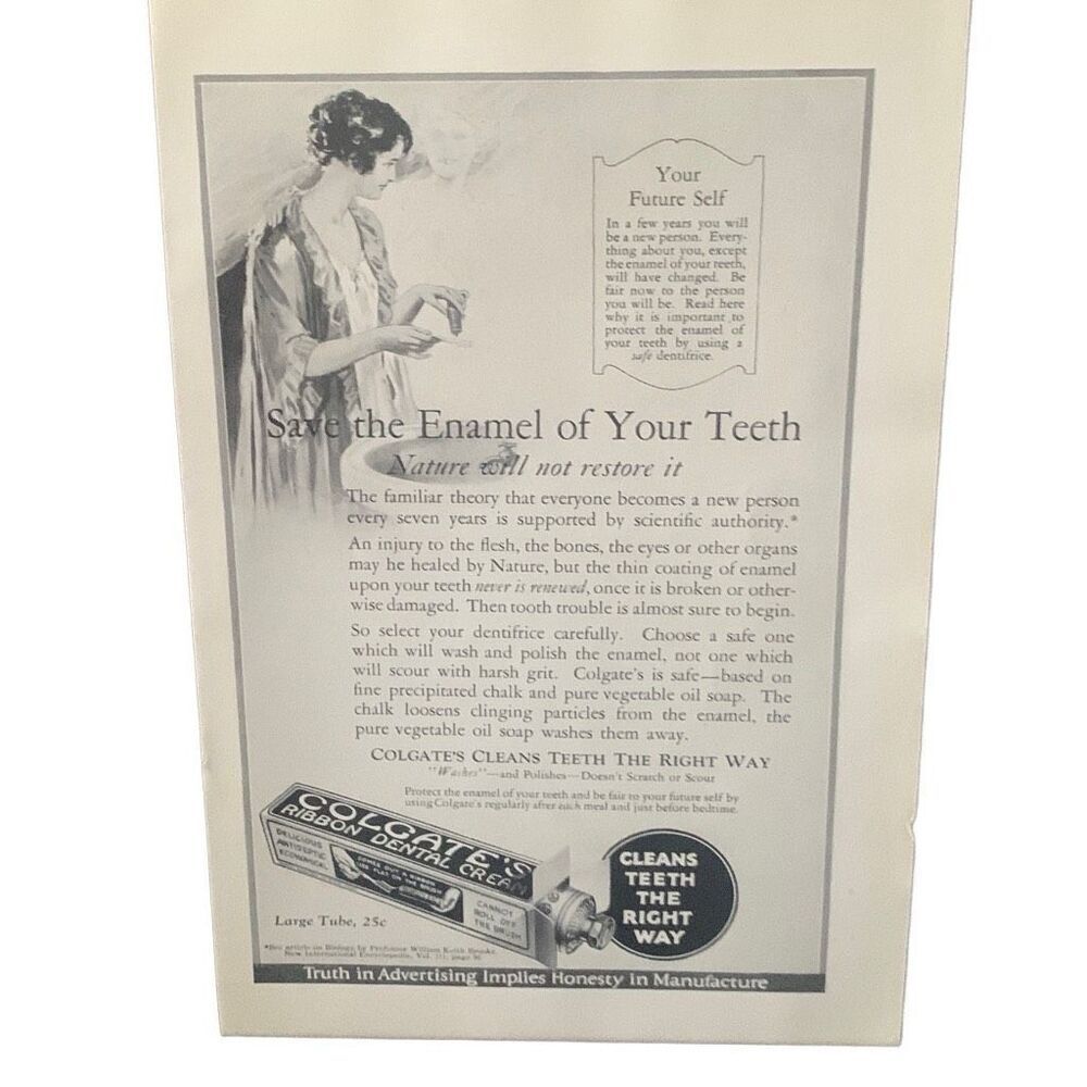 Vintage 1923 Colgate Save The Enamel of Your Teeth Ad Advertisement